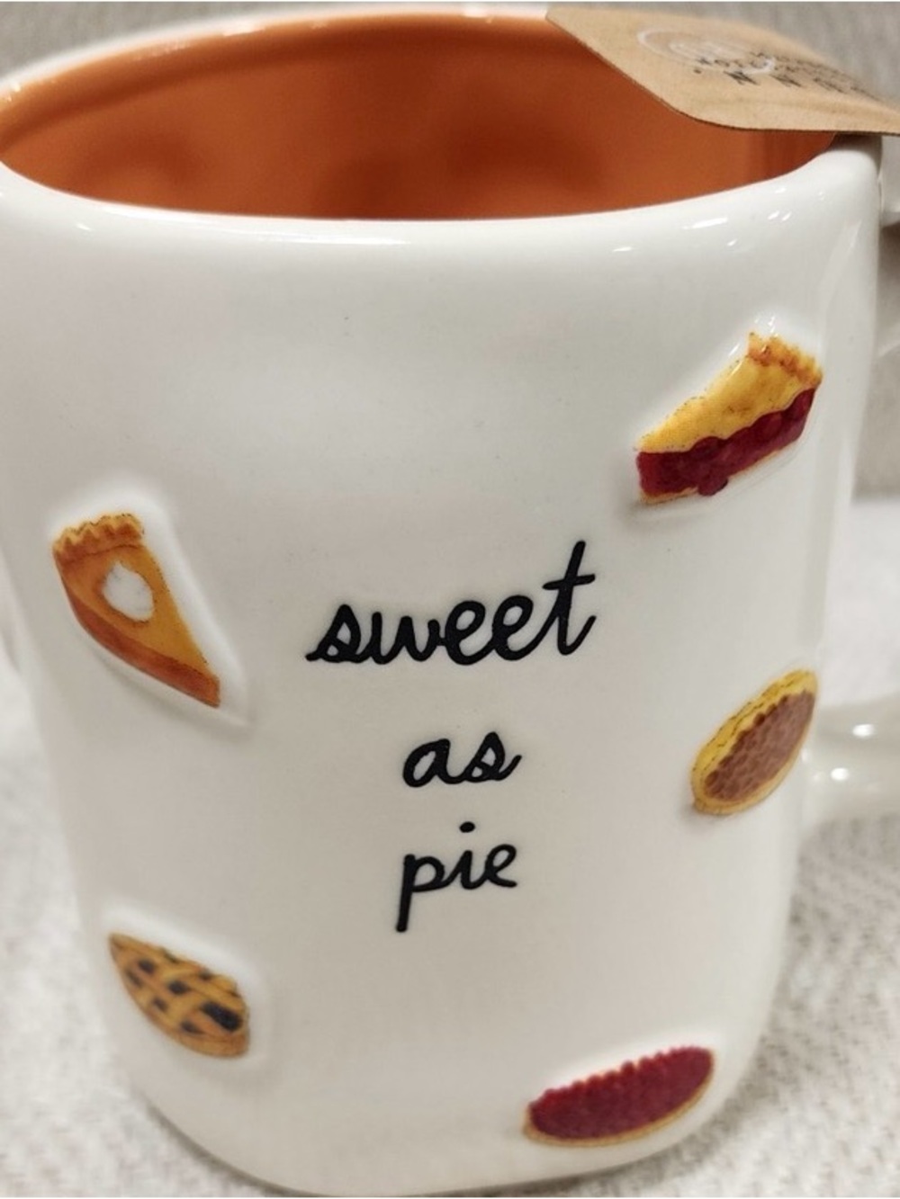 Rae Dunn Sweet  as Pie Ceramic Mug in White and Orange we